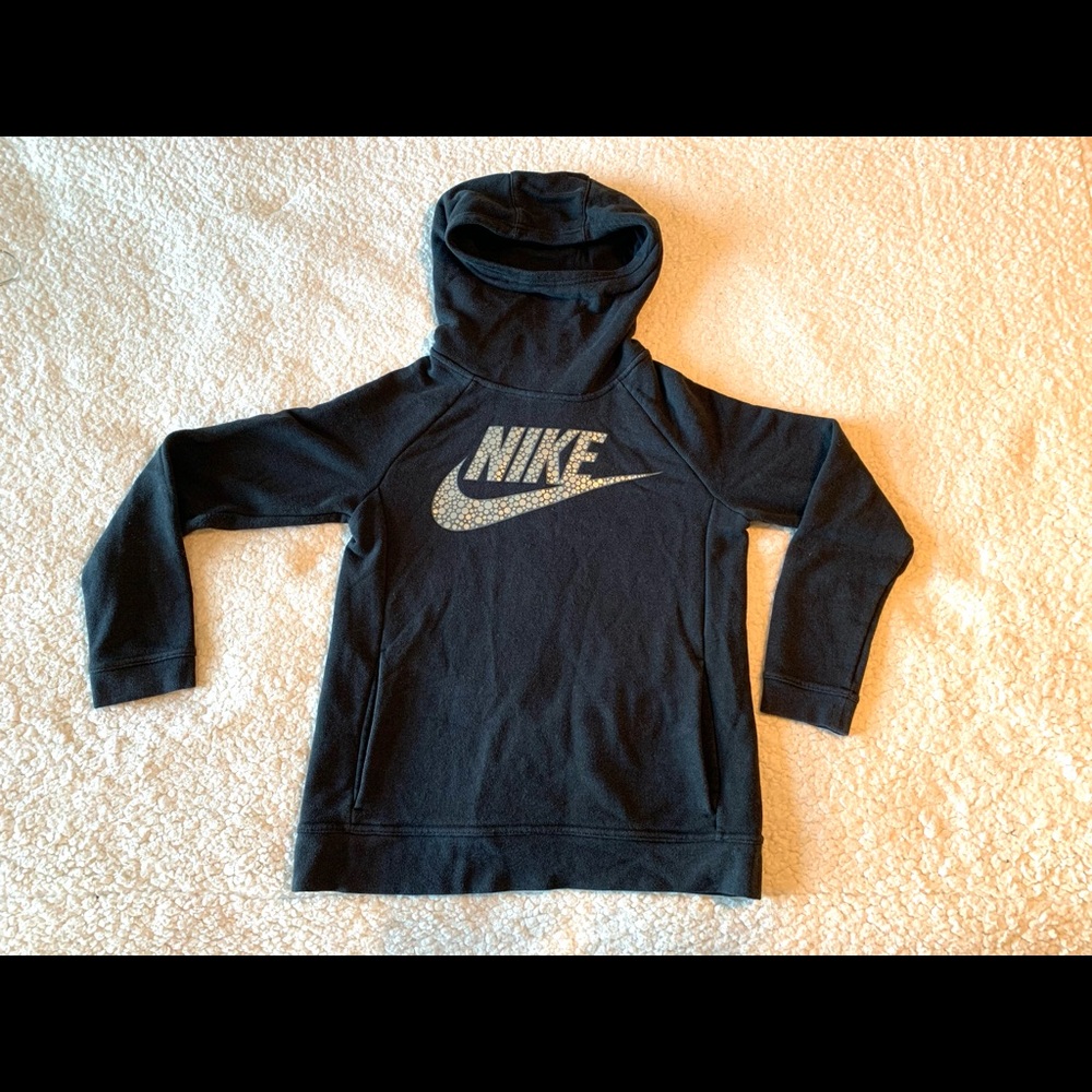 Nike Funnel Neck Black Hoodie Silver Logo Size XL - Picture 2 of 11